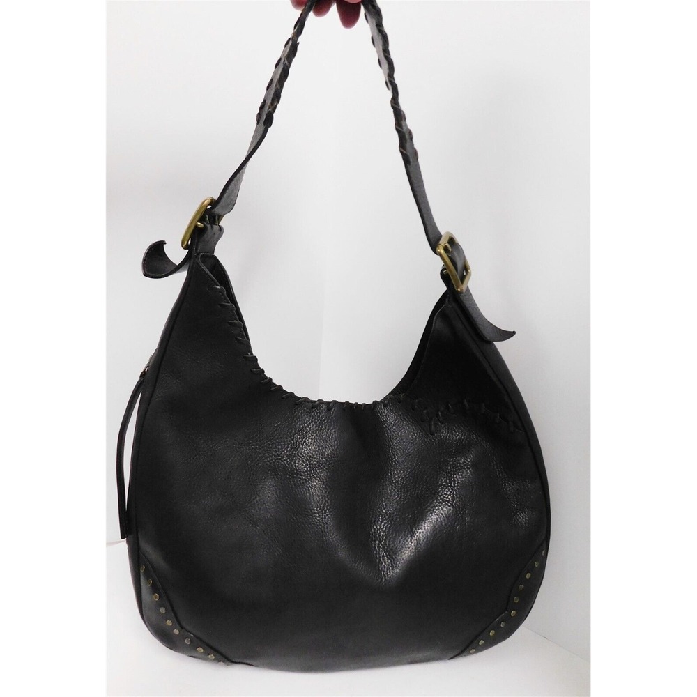Dooney & Bourke Italy Black Leather Whipstitched Large Hobo‎ Shoulder Bag
